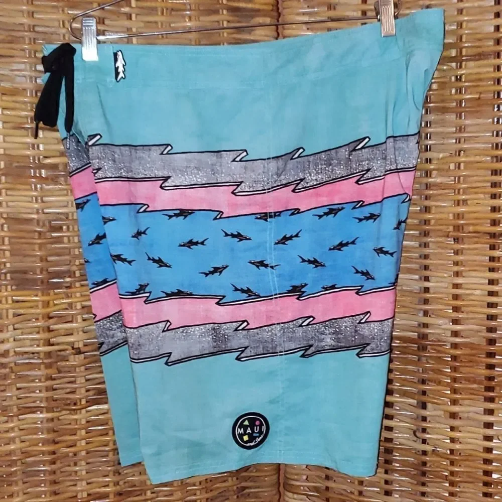Maui & Sons Black Shark Board Shorts 38